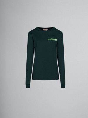Marni Bio-cotton T-shirt With Logo Print πρασινο | TGRPQ63997