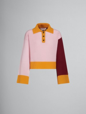 Marni Colour-block Cashmere Polo Jumper ροζ | GRZPD14566
