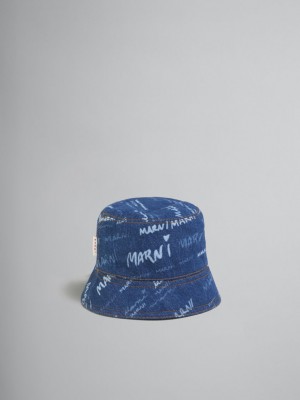 Marni Denim Bucket Hat With Mega Marni Motif μπλε | GRJKU40874
