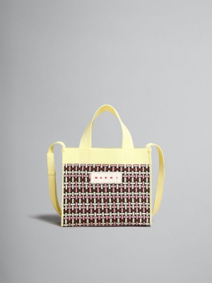 Marni Jacquard Shopper ανοιχτο κίτρινα καφε ροζ | QGRWA75946