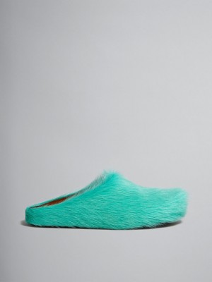 Marni Long Hair Calfskin Fussbett Sabot τυρκουάζ | SGRNY65134