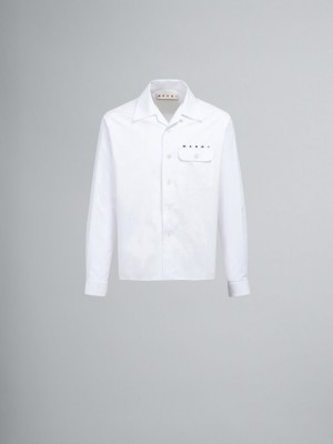 Marni Poplin Long-sleeved Logo Bowling Shirt ασπρα | GRXBR90551
