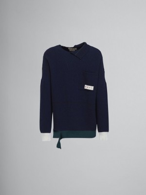 Marni Shetland Μαλλί And βαμβακερα Crewneck πουλοβερ μαυρα | UGRTG70094
