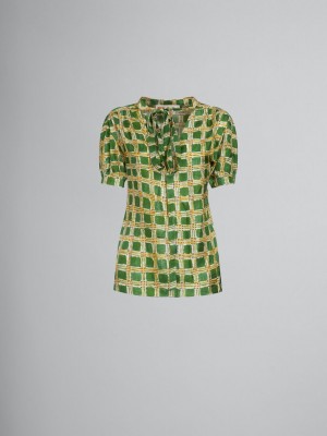 Marni Silk Twill Top With Check Fields Print πρασινο | EGRVG82594