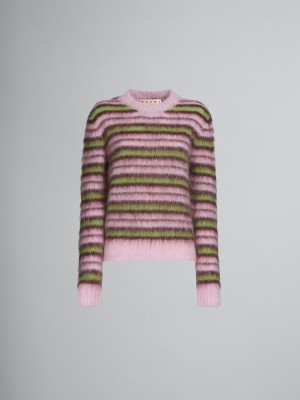 Marni Stripes Mohair And Μαλλί πουλοβερ ροζ πρασινο | GRJBT49184