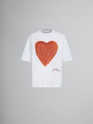 Marni T-shirt With Wordsearch Heart Print ασπρα | YGRGT98569