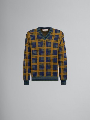 Marni V-neck Jumper With '50s Check πρασινο | GRJBT19596