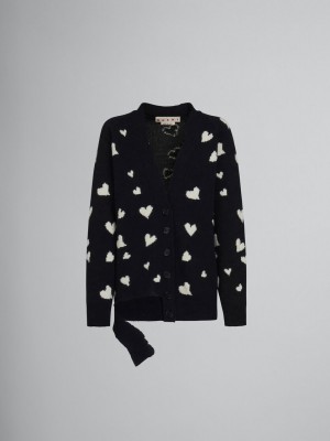 Marni Μαλλί Long Cardigan With Bunch Of Hearts Motif μαυρα | XGRBH73401