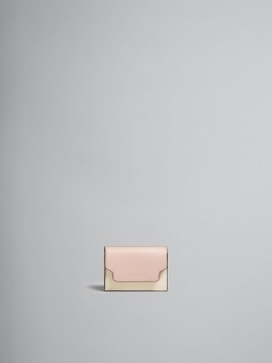 Marni δερματινα Tri-fold Wallet ροζ ασπρα Μπεζ | BGRSO66992