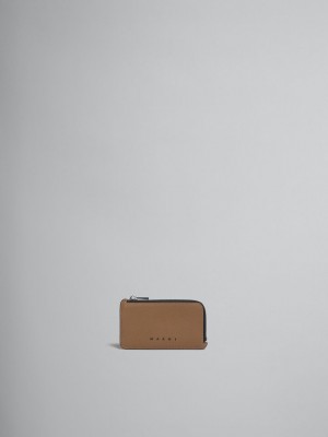 Marni δερματινα Zip-around Card Case πορτοκαλι καφε | XGRGW64070