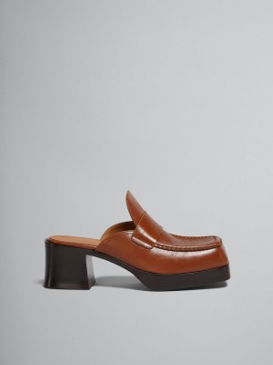 Marni δερματινα με τακουνι Mule καφε | QGRWA80442
