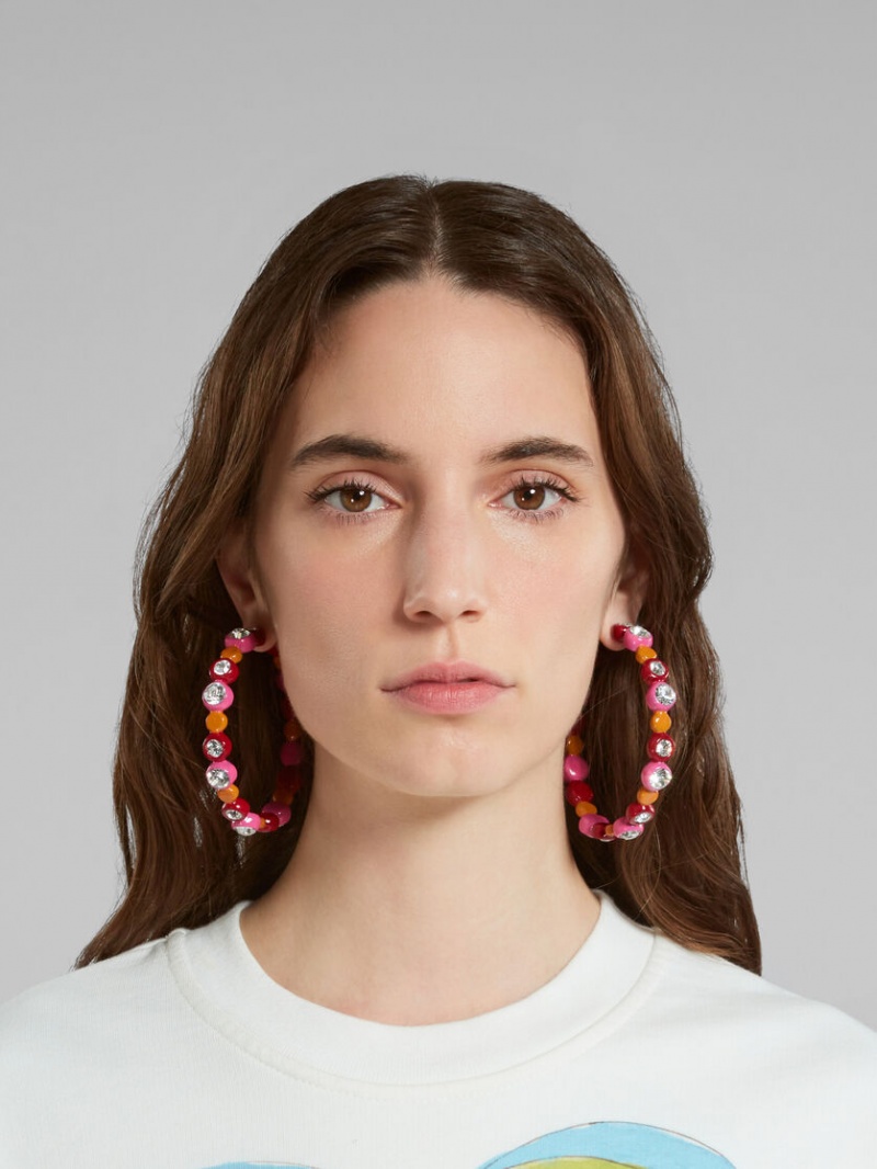 Marni Bezel-set Rhinestone Resin Hoop ροζ | EGRVG26666