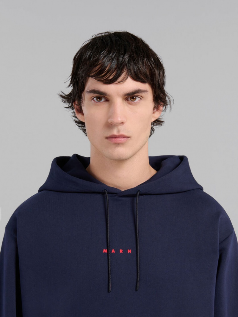 Marni Bio βαμβακερα Hoodie With Marni Print μπλε | EGRHC18961