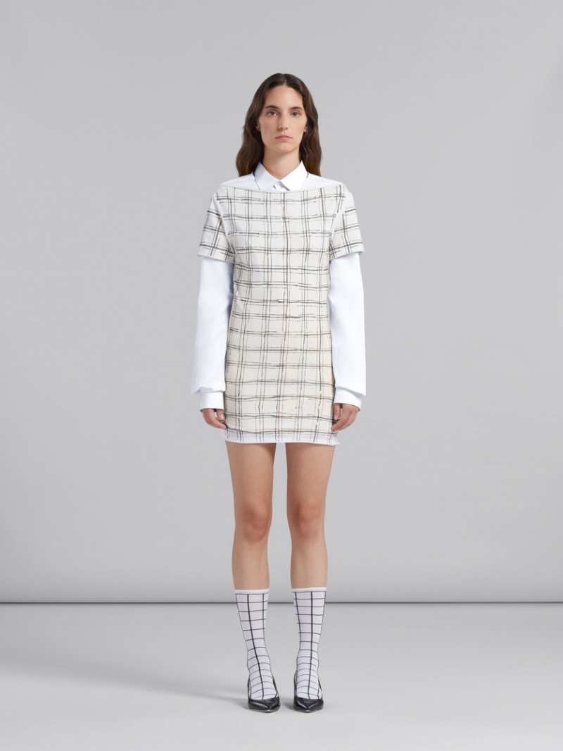 Marni Bio βαμβακερα Top With Irregular Checked Print ασπρα | GRNZX78063