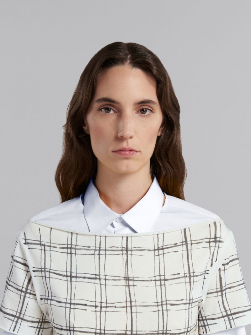 Marni Bio βαμβακερα Top With Irregular Checked Print ασπρα | GRNZX78063
