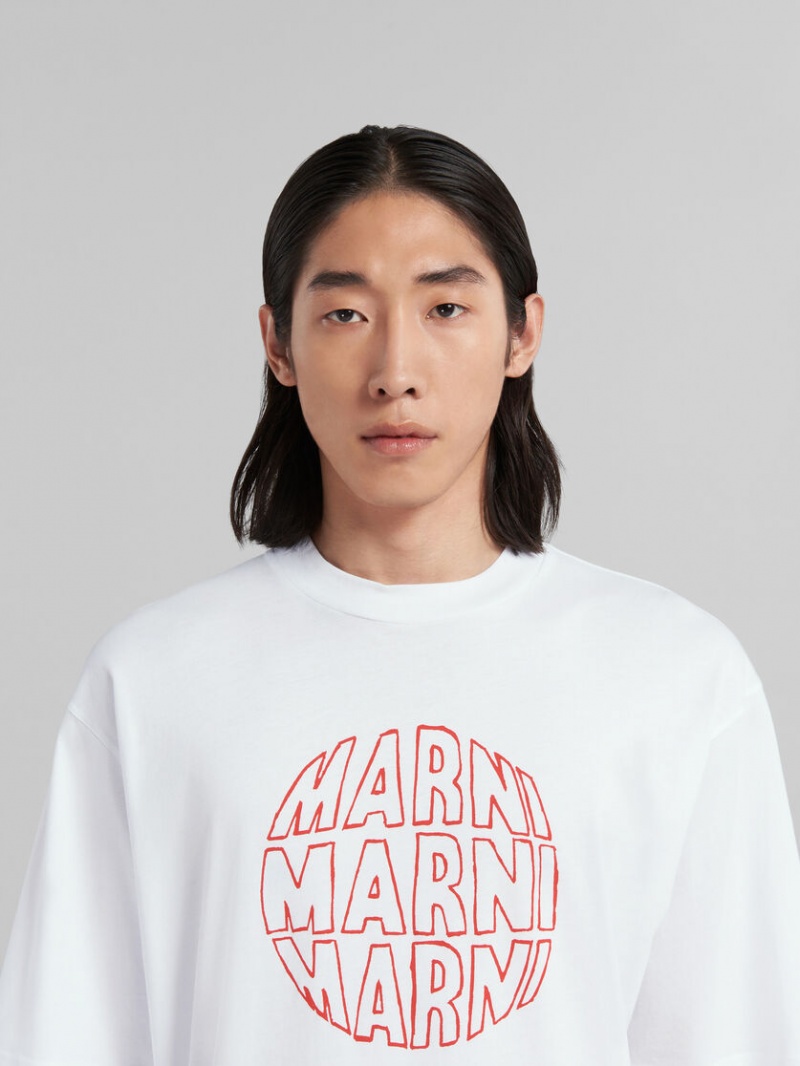 Marni Bio βαμβακερα T-shirt With Circular Logo ασπρα | GRICD69141