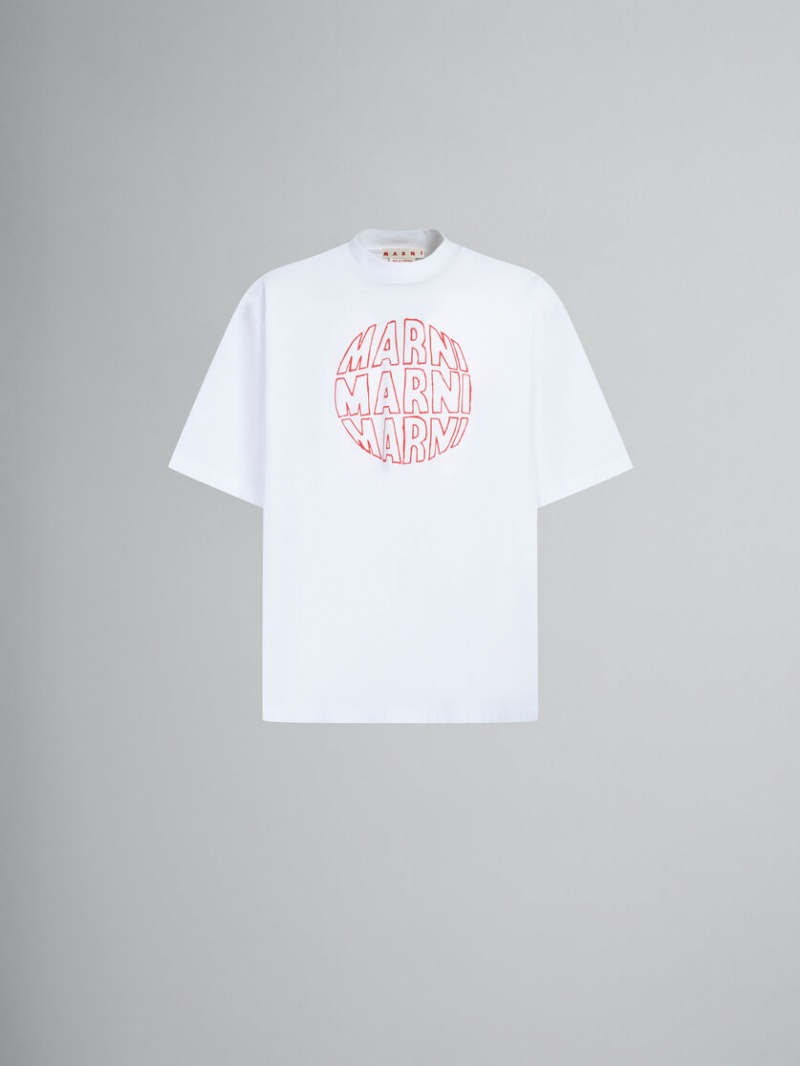 Marni Bio βαμβακερα T-shirt With Circular Logo ασπρα | GRICD69141