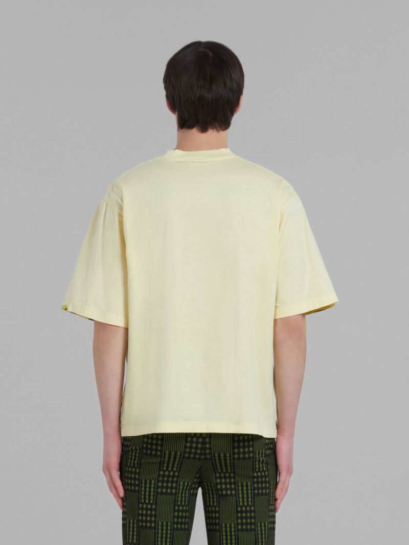 Marni Bio βαμβακερα T-shirt With Logo Stripes κίτρινα | XGRBH41875