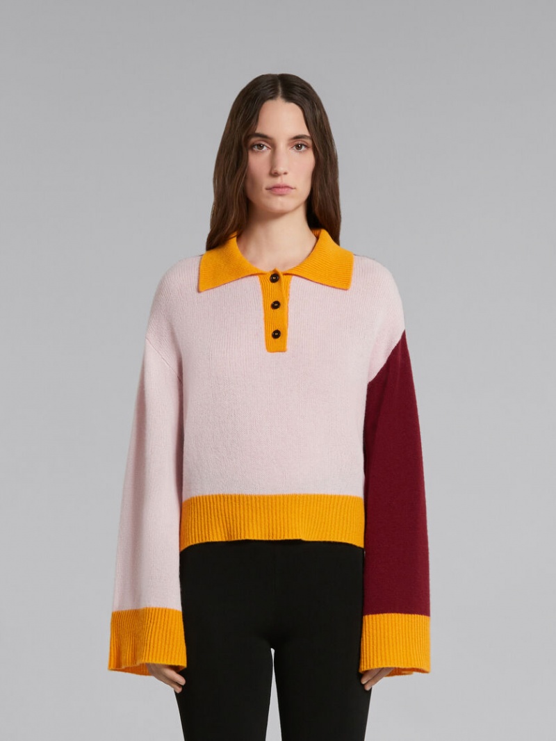 Marni Colour-block Cashmere Polo Jumper ροζ | GRZPD14566