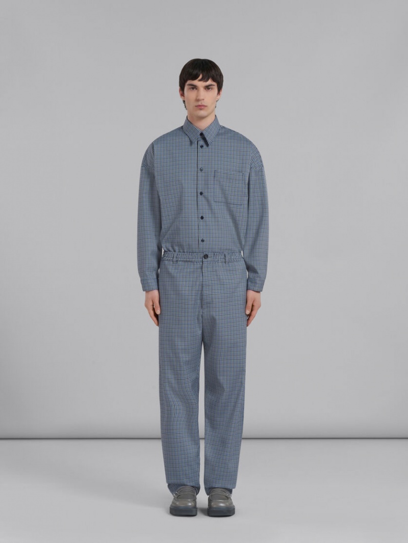 Marni Compact Μαλλί Pants With Checked Motif μπλε | DGRKV19292
