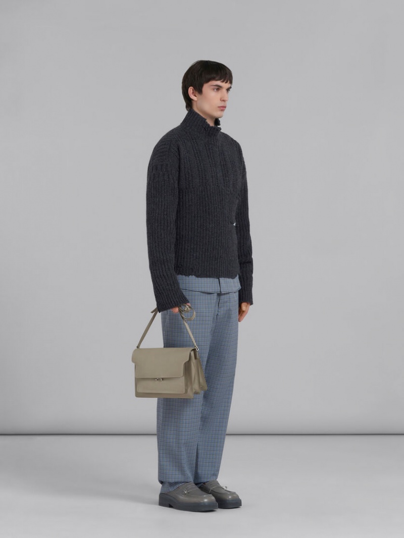 Marni Compact Μαλλί Pants With Checked Motif μπλε | DGRKV19292