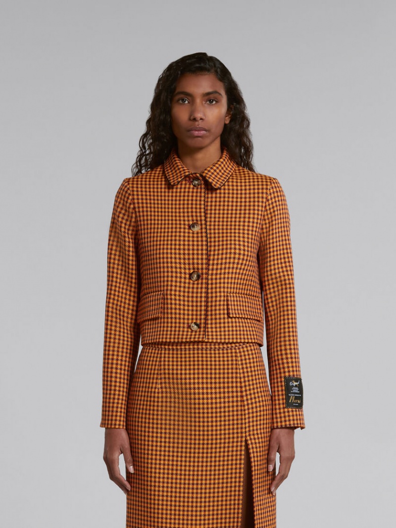 Marni Cropped Checked Jacket πορτοκαλι μπορντο | MGRHR19427