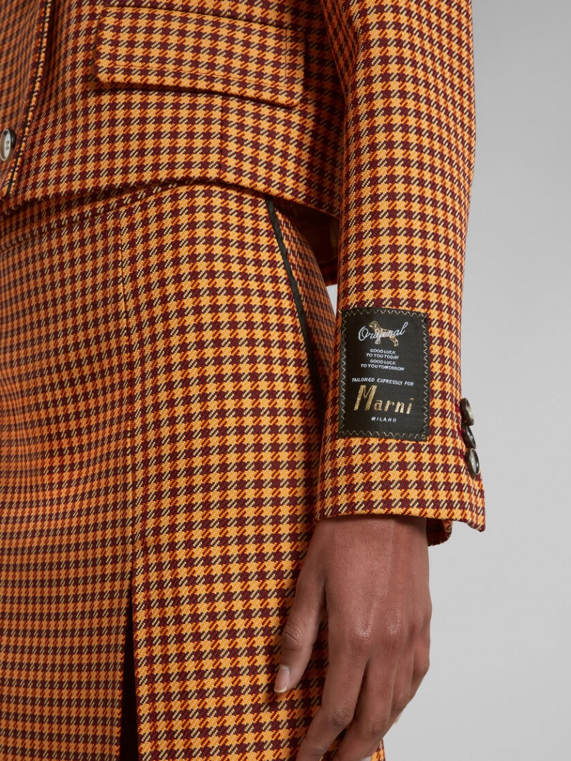 Marni Cropped Checked Jacket πορτοκαλι μπορντο | MGRHR19427