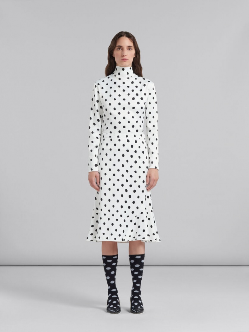 Marni Flared Satin Skirt With Polka Dots ασπρα | TGRPQ60781