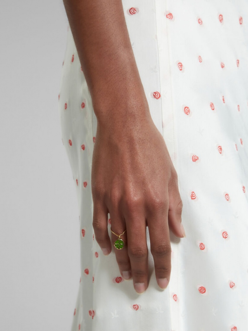 Marni Four-leaf Clover Chain Ring χρυσο χρωμα πρασινο | YGRVQ89326