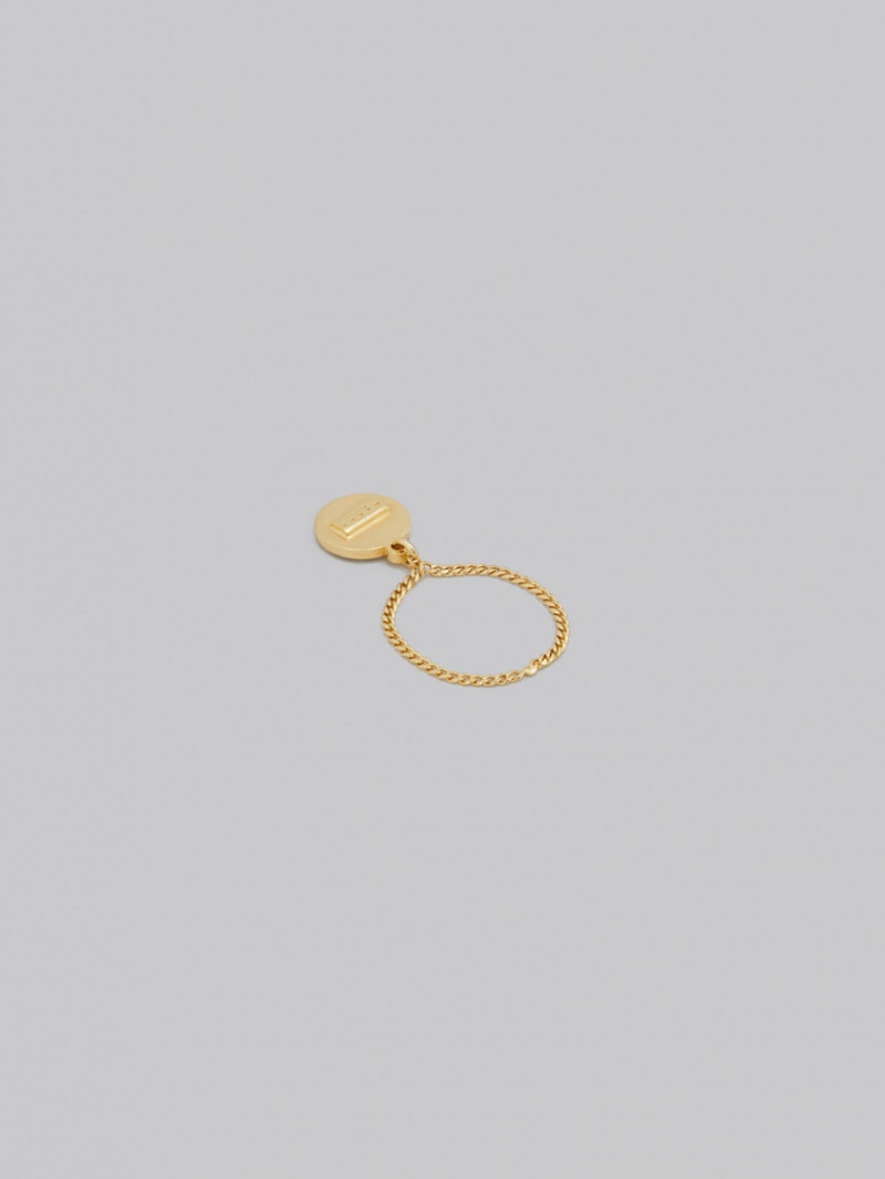 Marni Four-leaf Clover Chain Ring χρυσο χρωμα πρασινο | YGRVQ89326