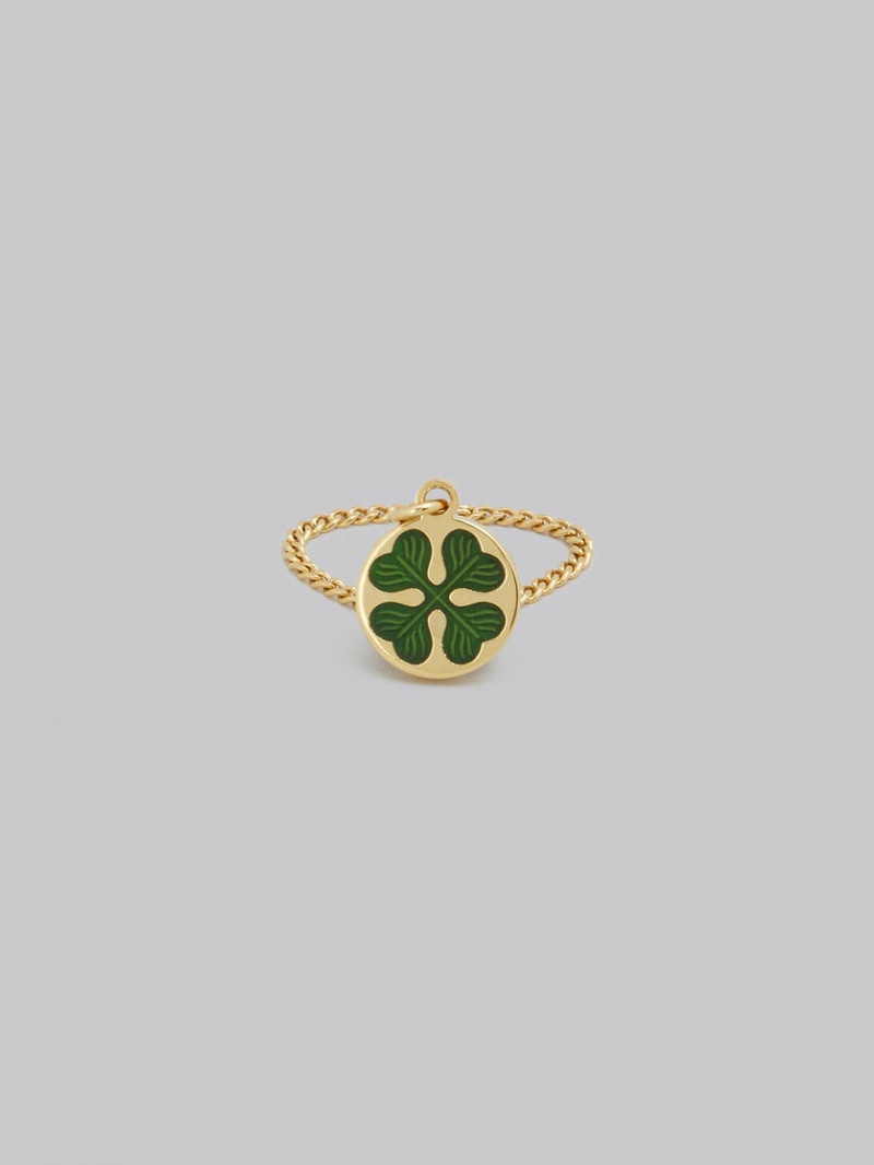 Marni Four-leaf Clover Chain Ring χρυσο χρωμα πρασινο | YGRVQ89326