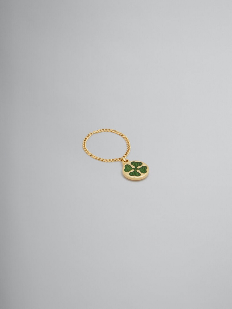 Marni Four-leaf Clover Chain Ring χρυσο χρωμα πρασινο | YGRVQ89326