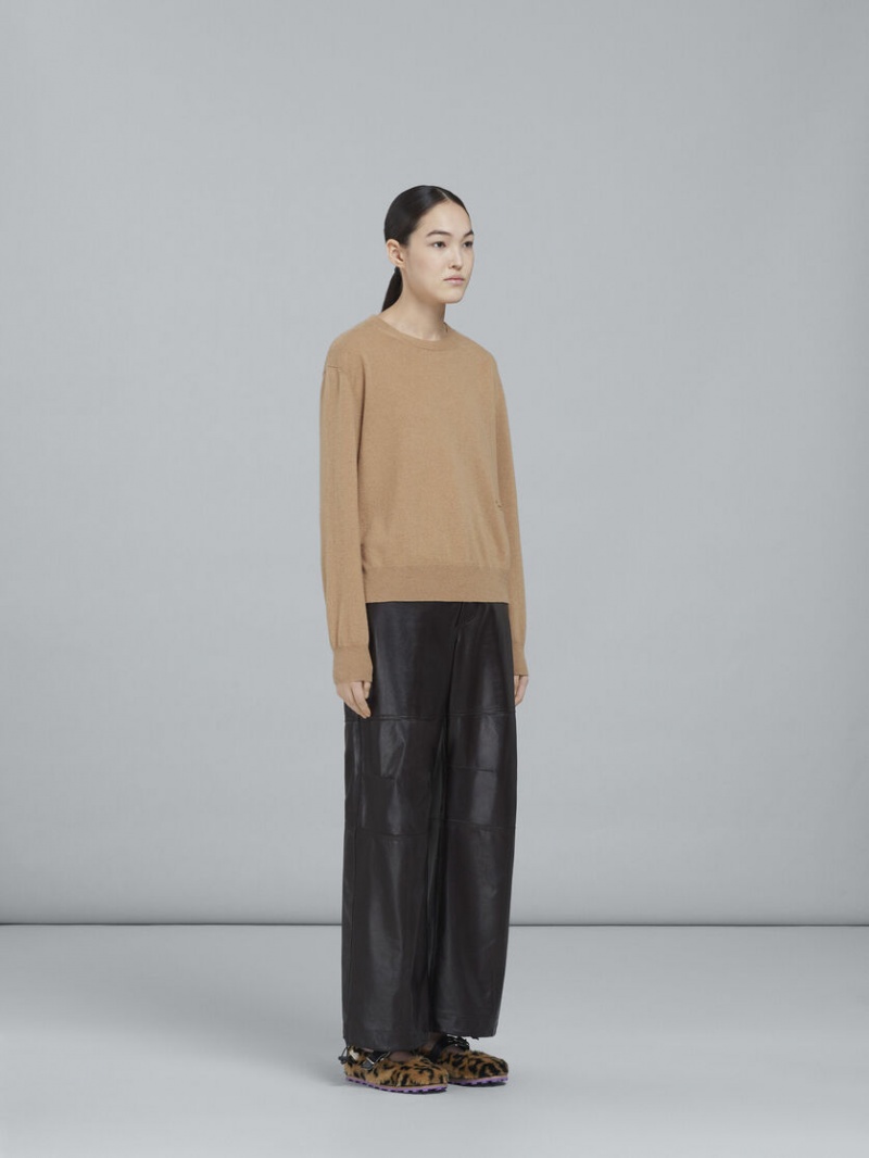 Marni Logo Cashmere Crewneck πουλοβερ Μπεζ | UGRTG92678
