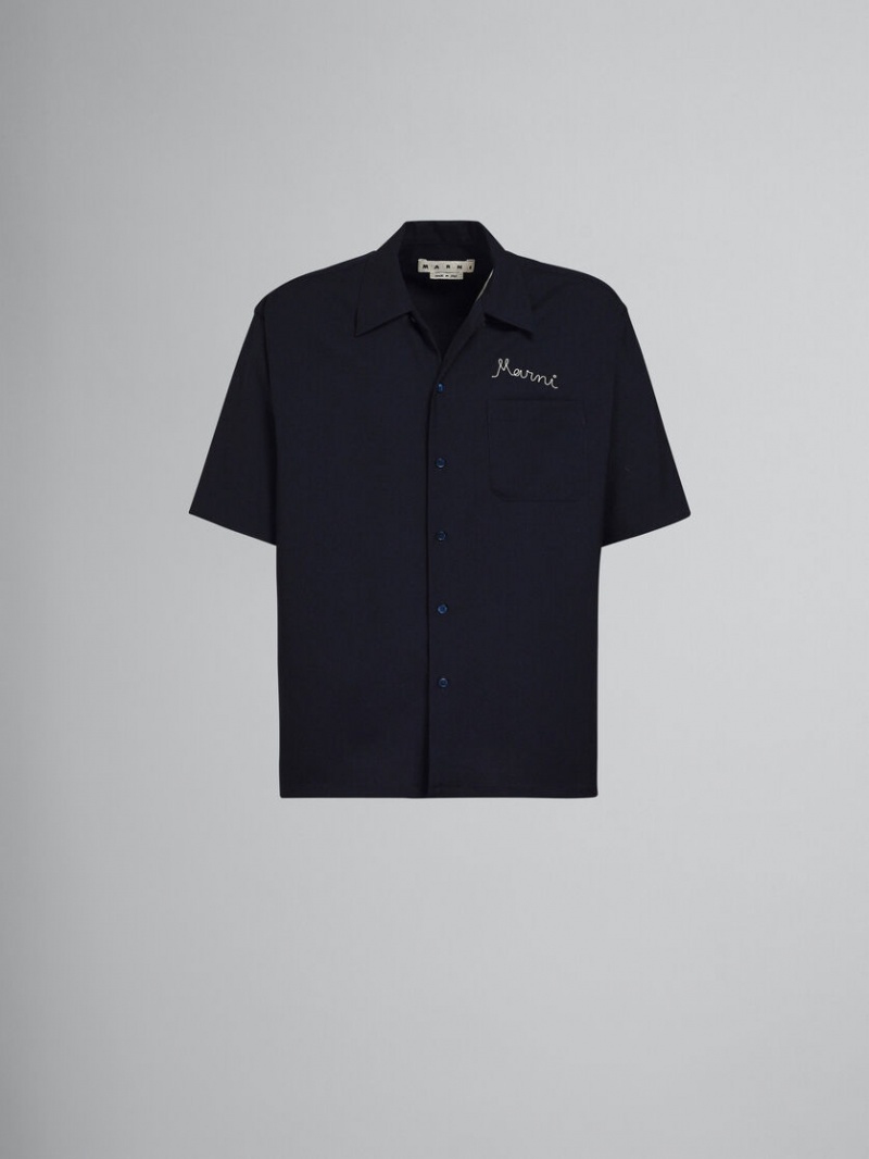 Marni Logo Embroidery Bowling Shirt μαυρα | GRJKU88931