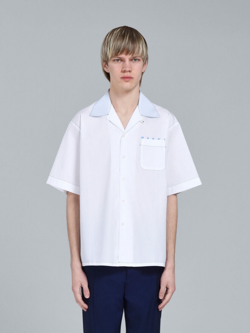 Marni Logo Print Poplin Bowling Shirt ασπρα | GRQAV59542
