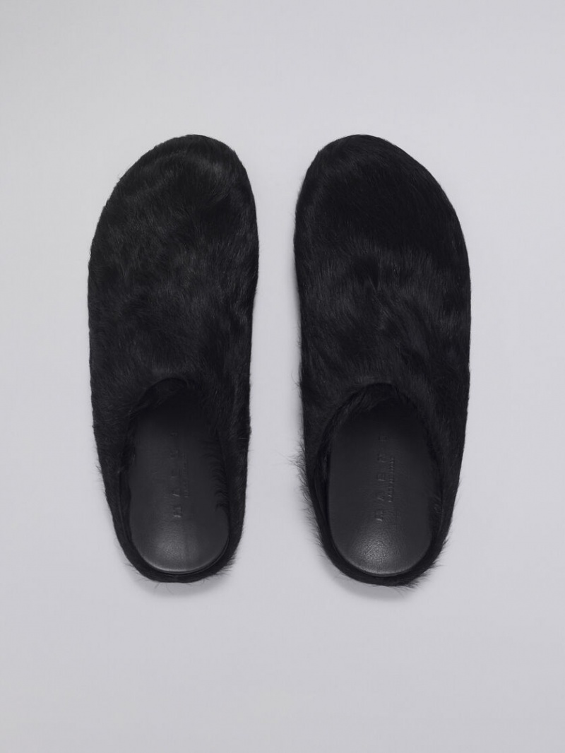 Marni Long Hair Calfskin Fussbett Sabot μαυρα | TGRWZ47875