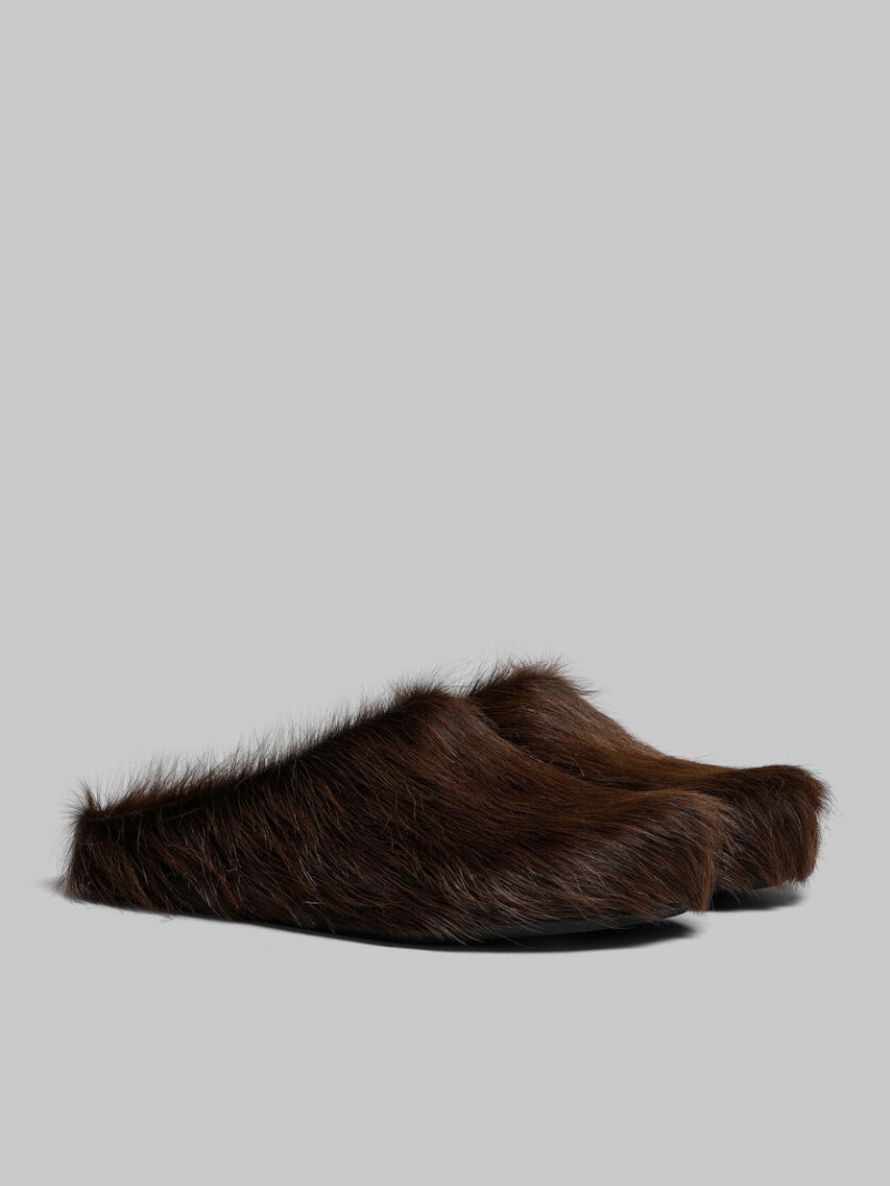 Marni Long Hair Calfskin Fussbett Sabot σκούρο καφε | PGRER10096