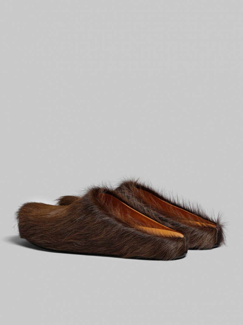 Marni Long Hair Calfskin Fussbett Sabot σκούρο καφε | PGRER10096