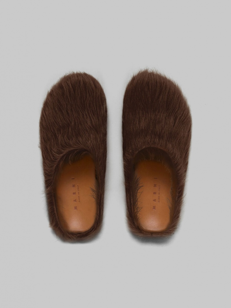 Marni Long Hair Calfskin Fussbett Sabot σκούρο καφε | PGRER10096