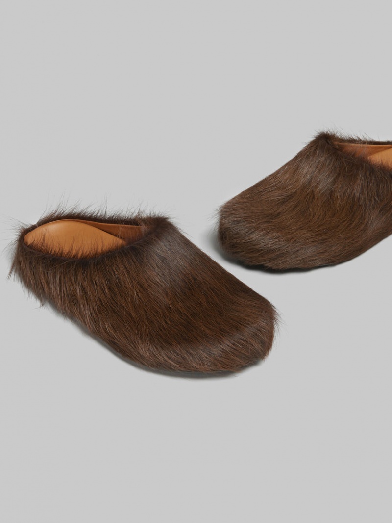 Marni Long Hair Calfskin Fussbett Sabot σκούρο καφε | PGRER10096