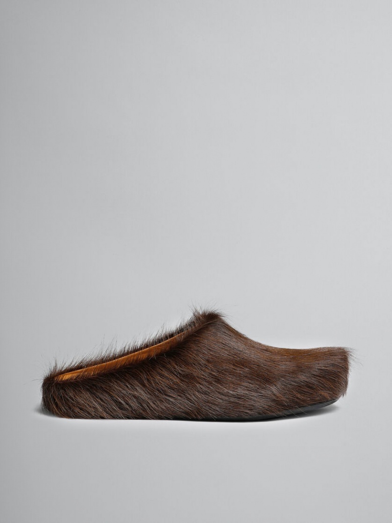 Marni Long Hair Calfskin Fussbett Sabot σκούρο καφε | PGRER10096