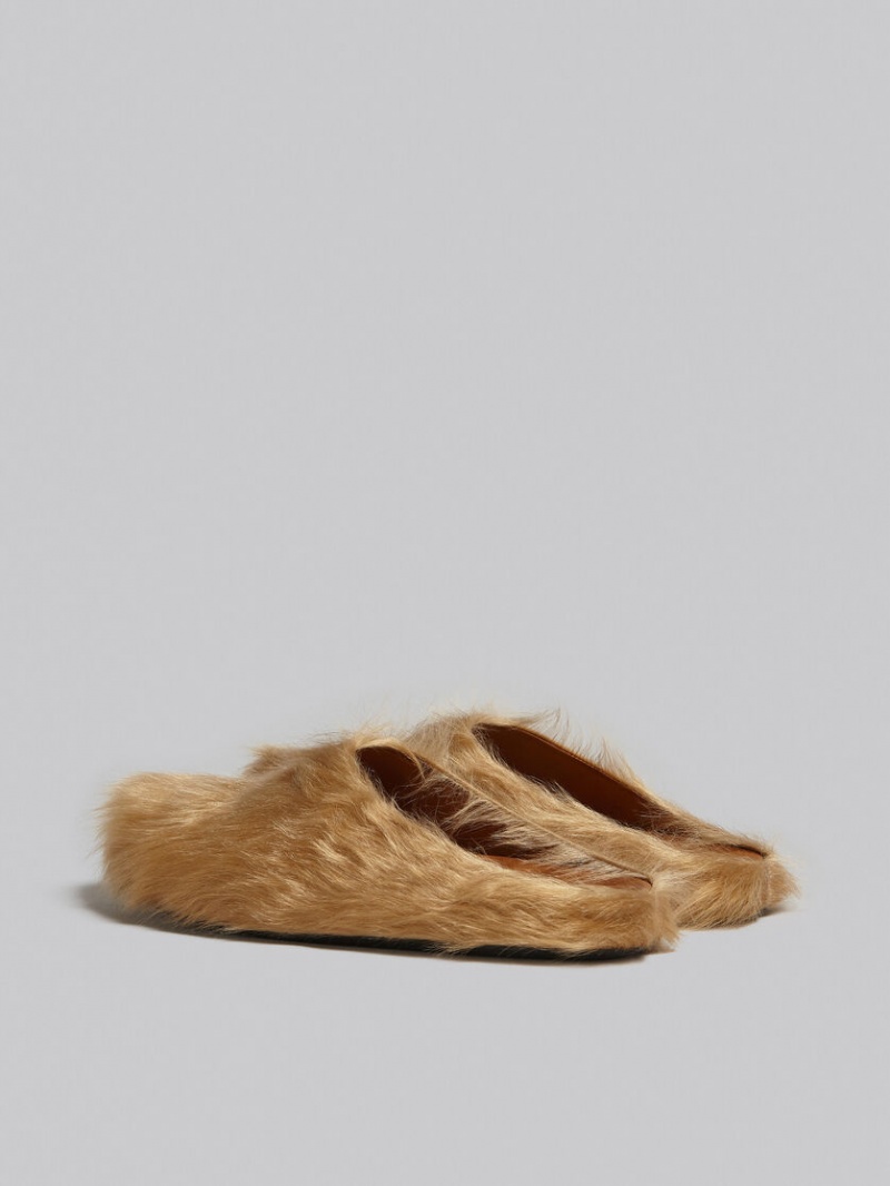 Marni Long Hair Calfskin Fussbett Sabot Μπεζ | GRDYB84641