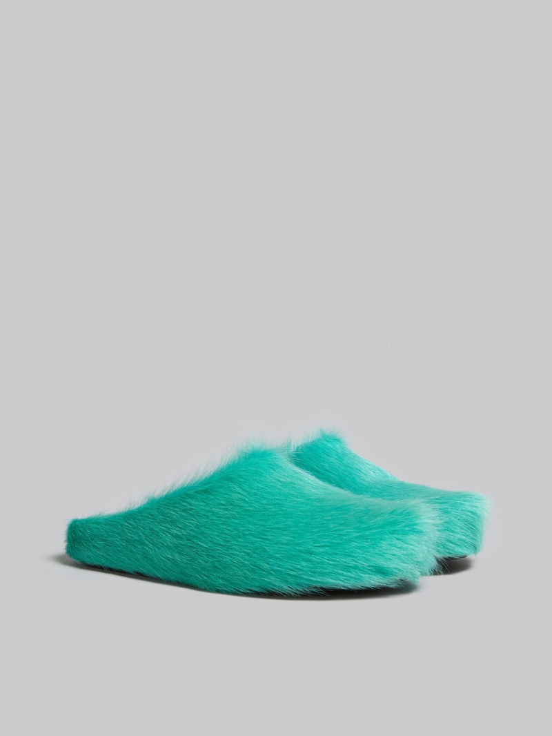 Marni Long Hair Calfskin Fussbett Sabot τυρκουάζ | SGRNY65134