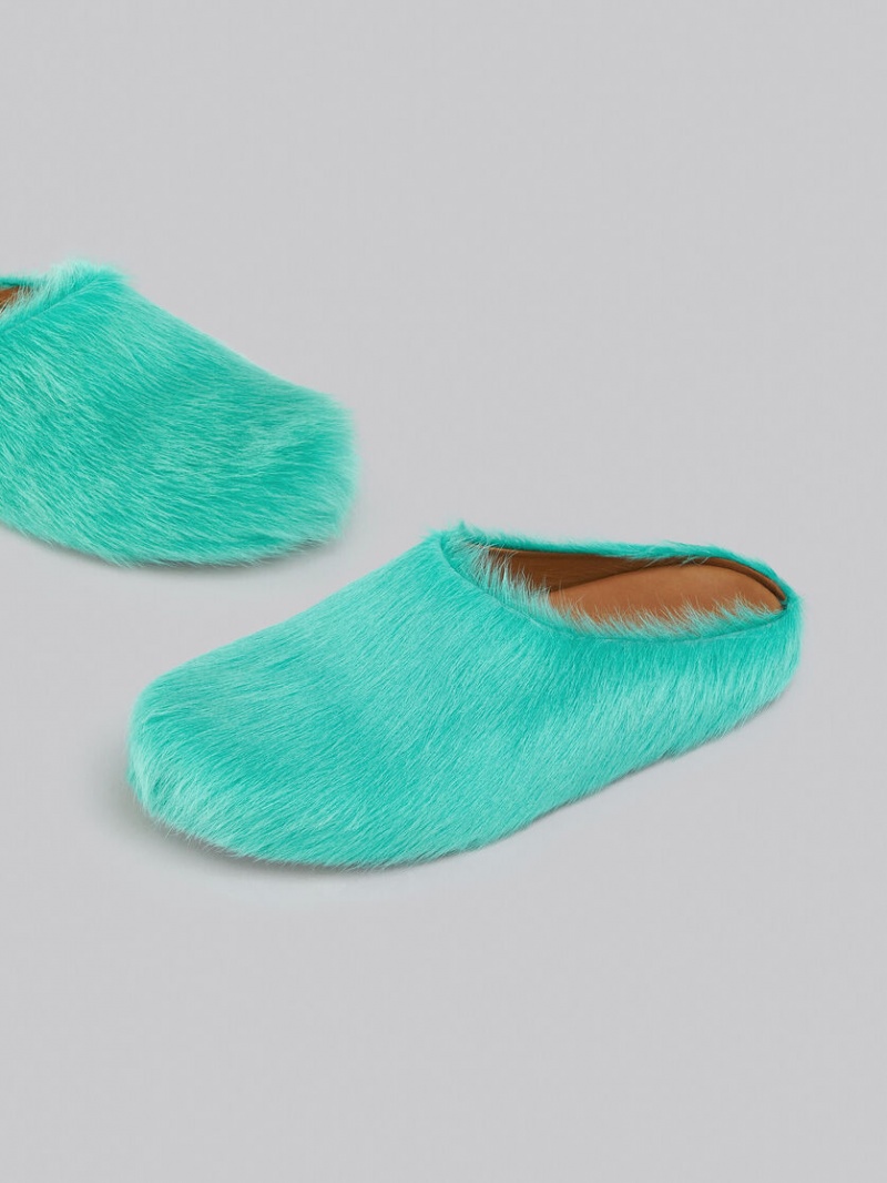 Marni Long Hair Calfskin Fussbett Sabot τυρκουάζ | SGRNY65134