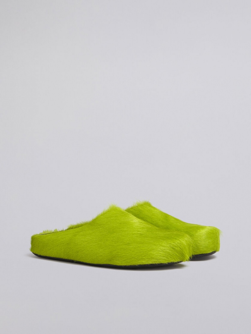 Marni Long Hair Calfskin Fussbett Sabot πρασινο | GRXMI42803