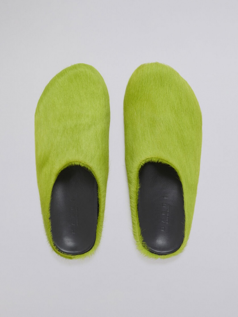 Marni Long Hair Calfskin Fussbett Sabot πρασινο | GRXMI42803