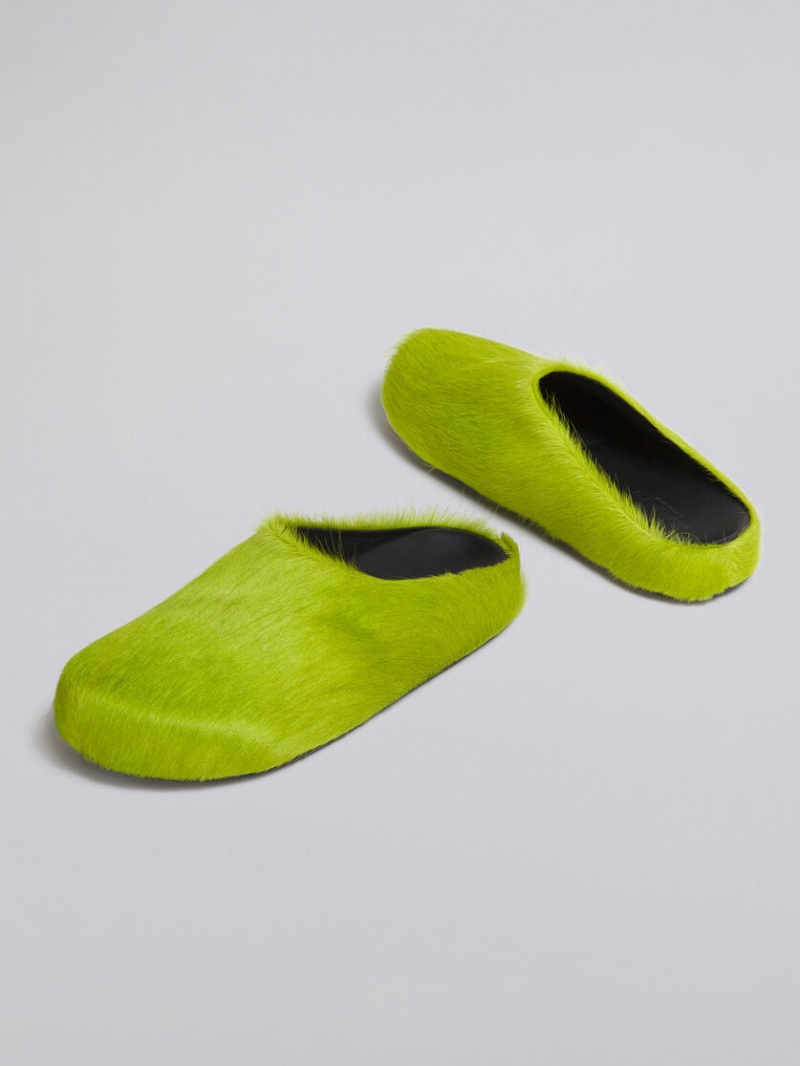 Marni Long Hair Calfskin Fussbett Sabot πρασινο | GRXMI42803
