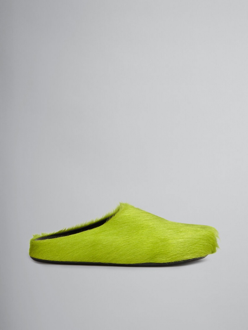 Marni Long Hair Calfskin Fussbett Sabot πρασινο | GRXMI42803
