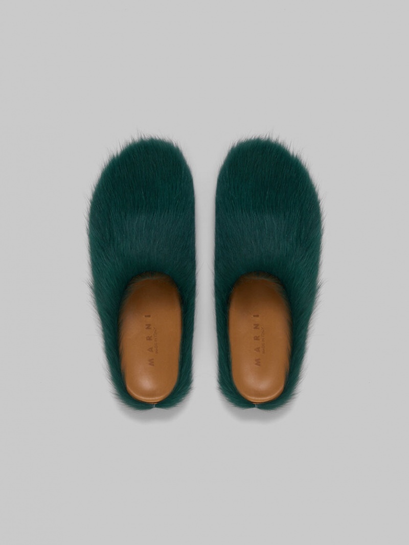 Marni Long-hair Calfskin Fussbett Sabot πρασινο | GGRUC25346