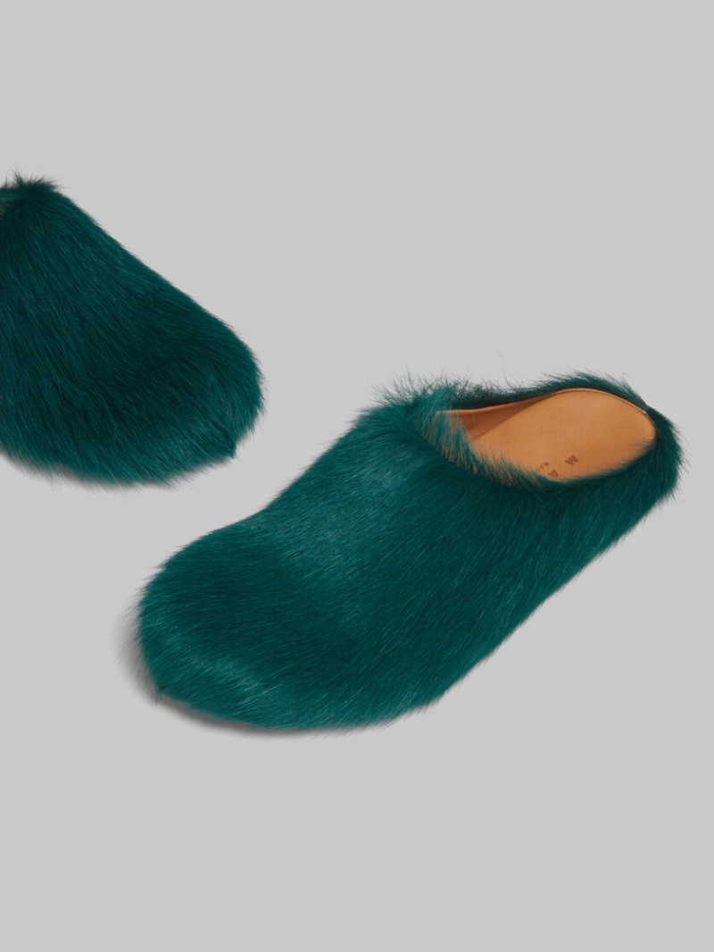 Marni Long-hair Calfskin Fussbett Sabot πρασινο | GGRUC25346